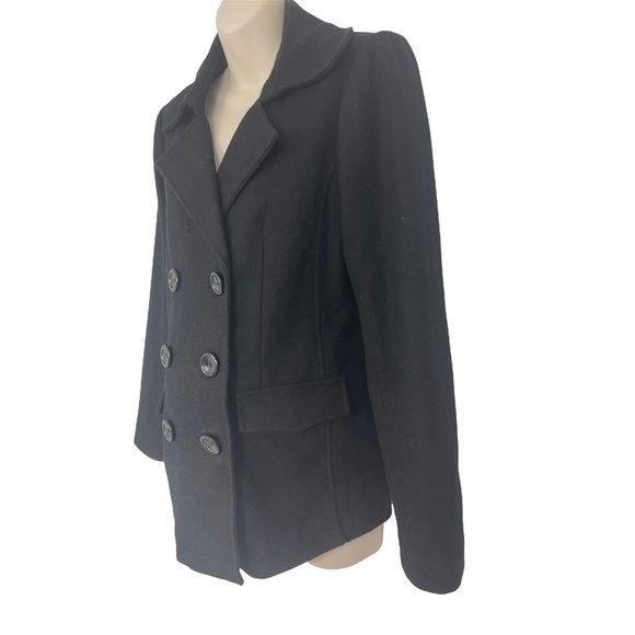 Size Medium BLACK WOOL-BLEND MOTHERHOOD MATERNITY COAT Peacoat Jacket Winter - Picture 7 of 11